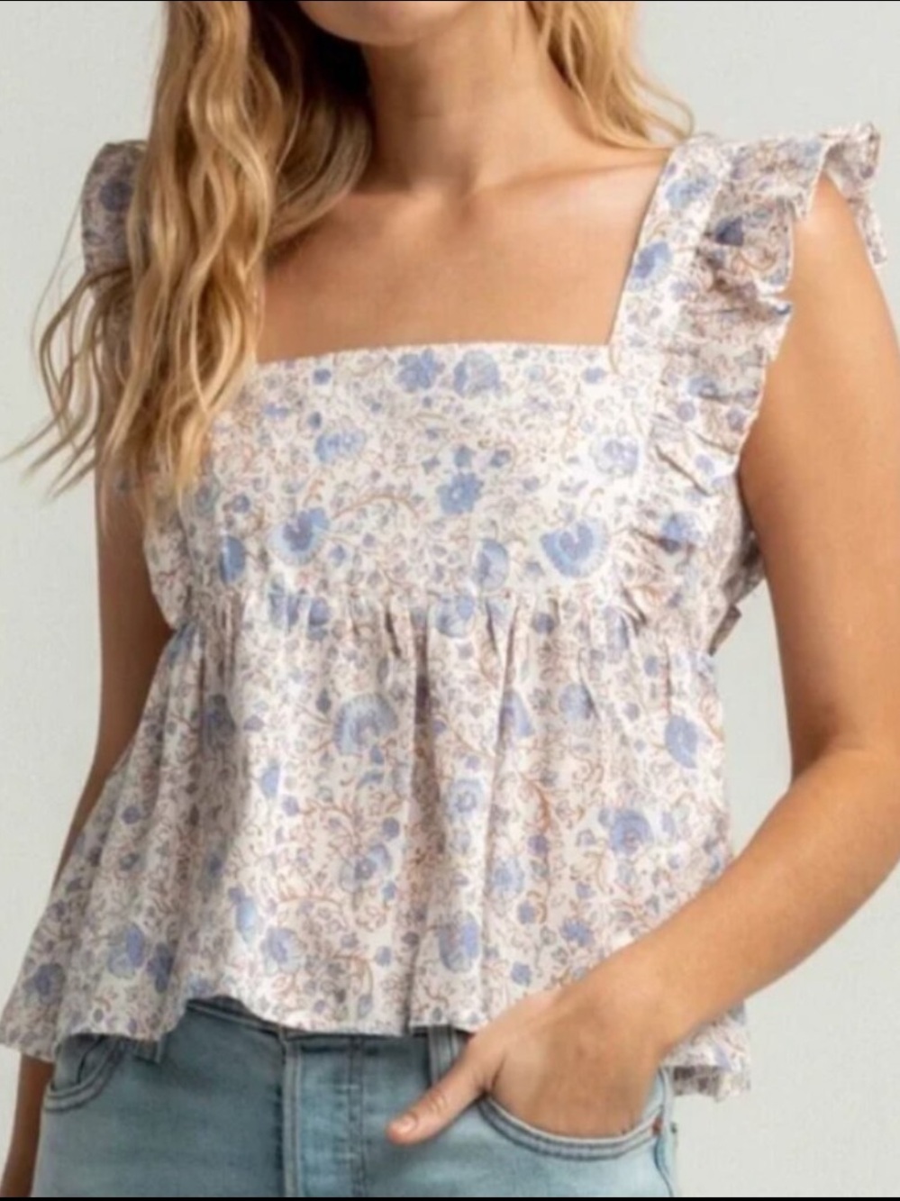 Billabong First Love Ruffle Tank, Floral Print w/ Peplum - Womens Large